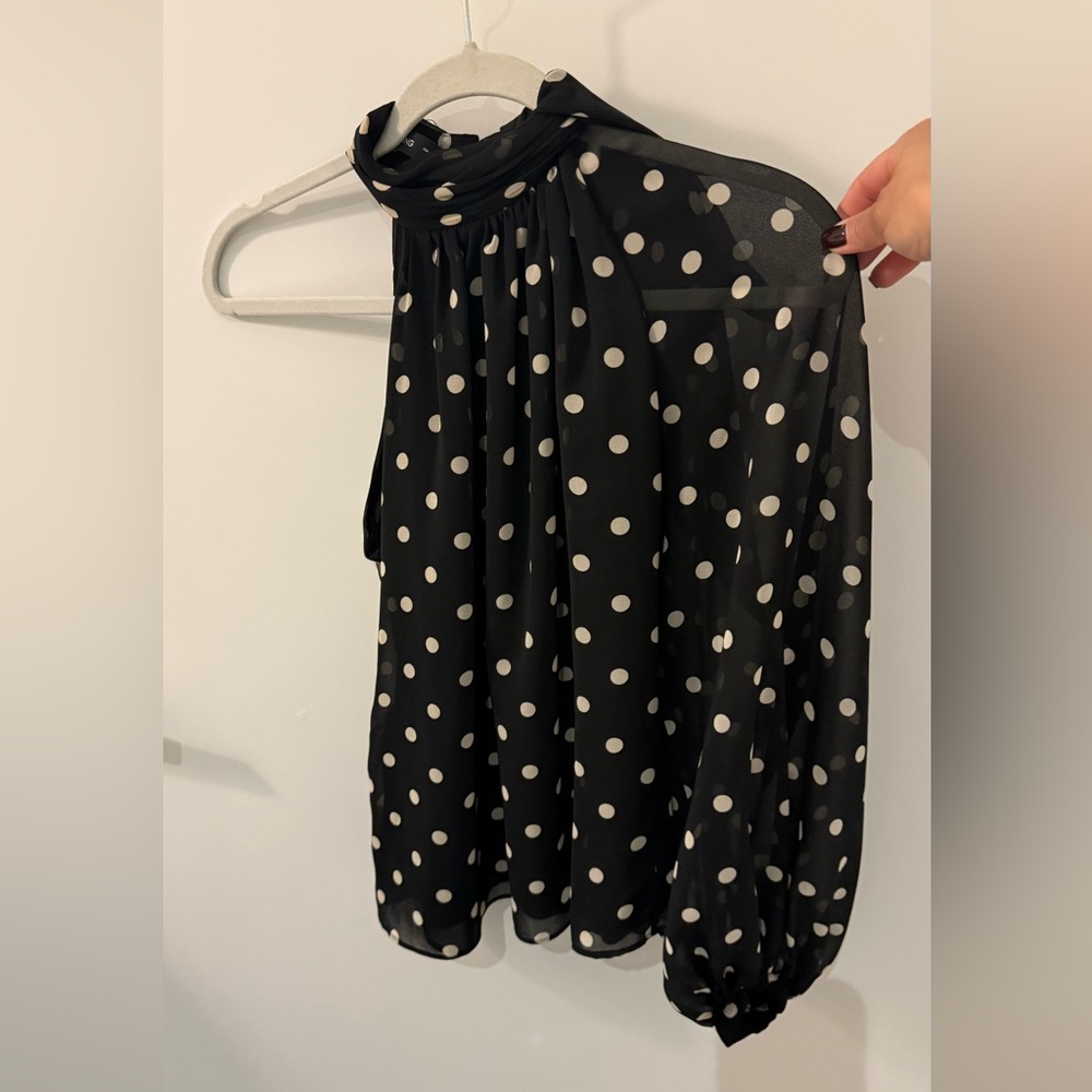 Mango Black Polka Dot One-Shoulder Top - Picture 5 of 8